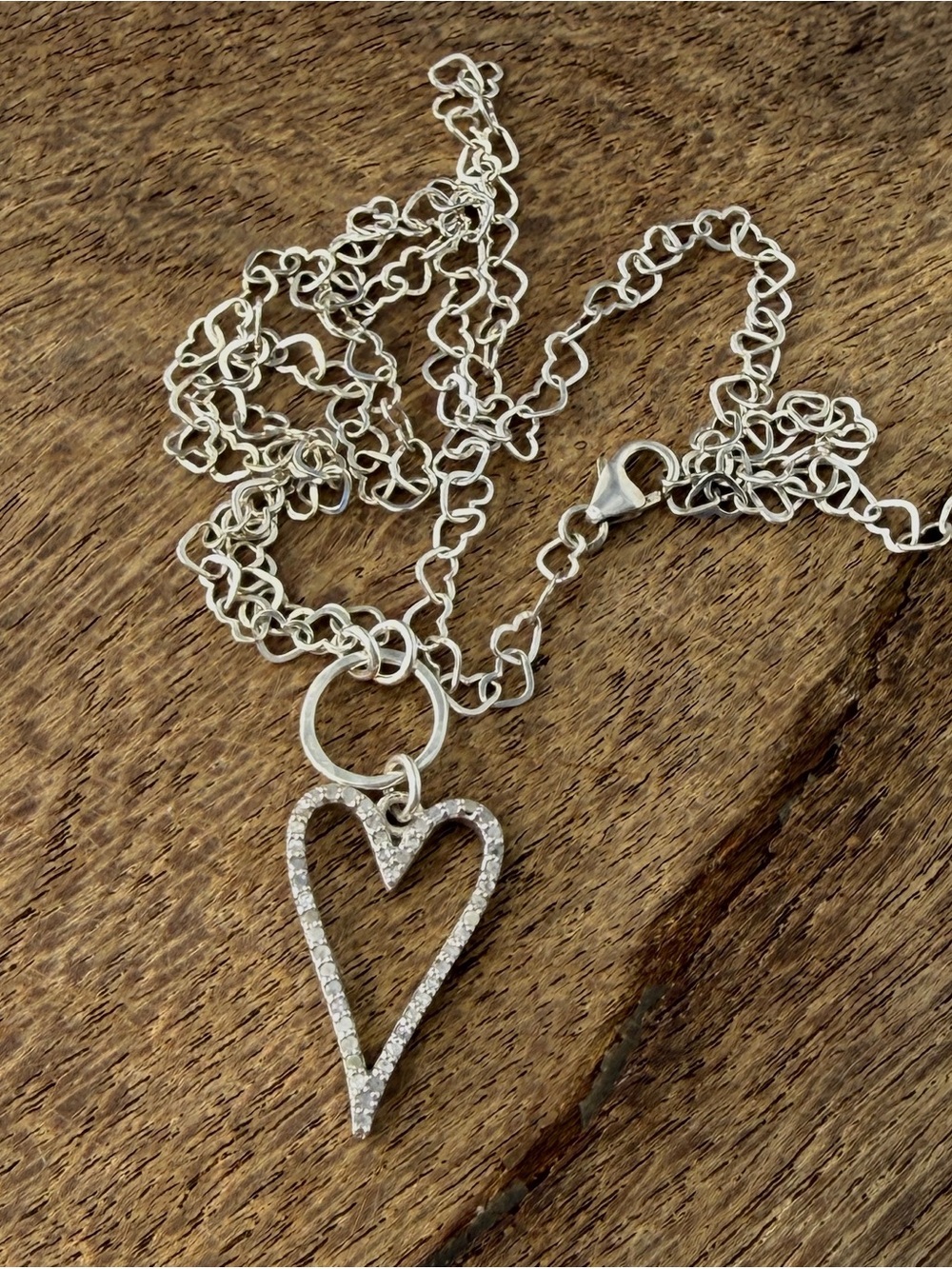Pave’ Diamond Heart Pendant, Sterling Silver Heart Chain Necklace